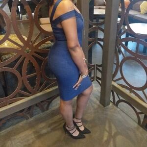 Fashion Nova, Bandage Navy Blue Bodycon Midi Dress - M